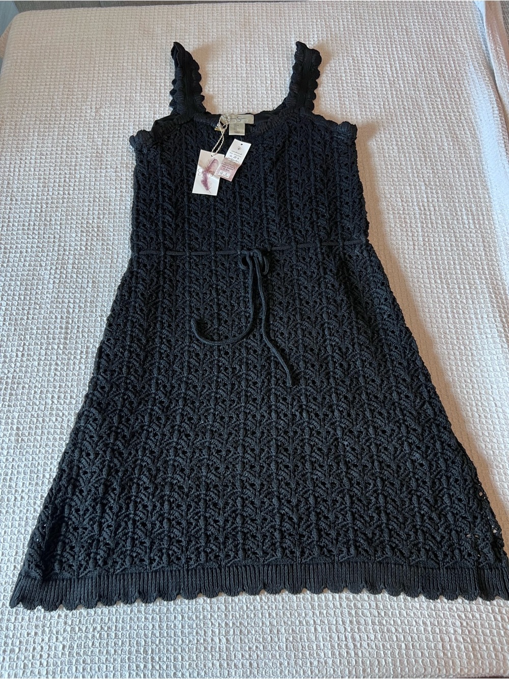 Jessica Simpson Black Crochet Maxi Dress with Scallop Straps